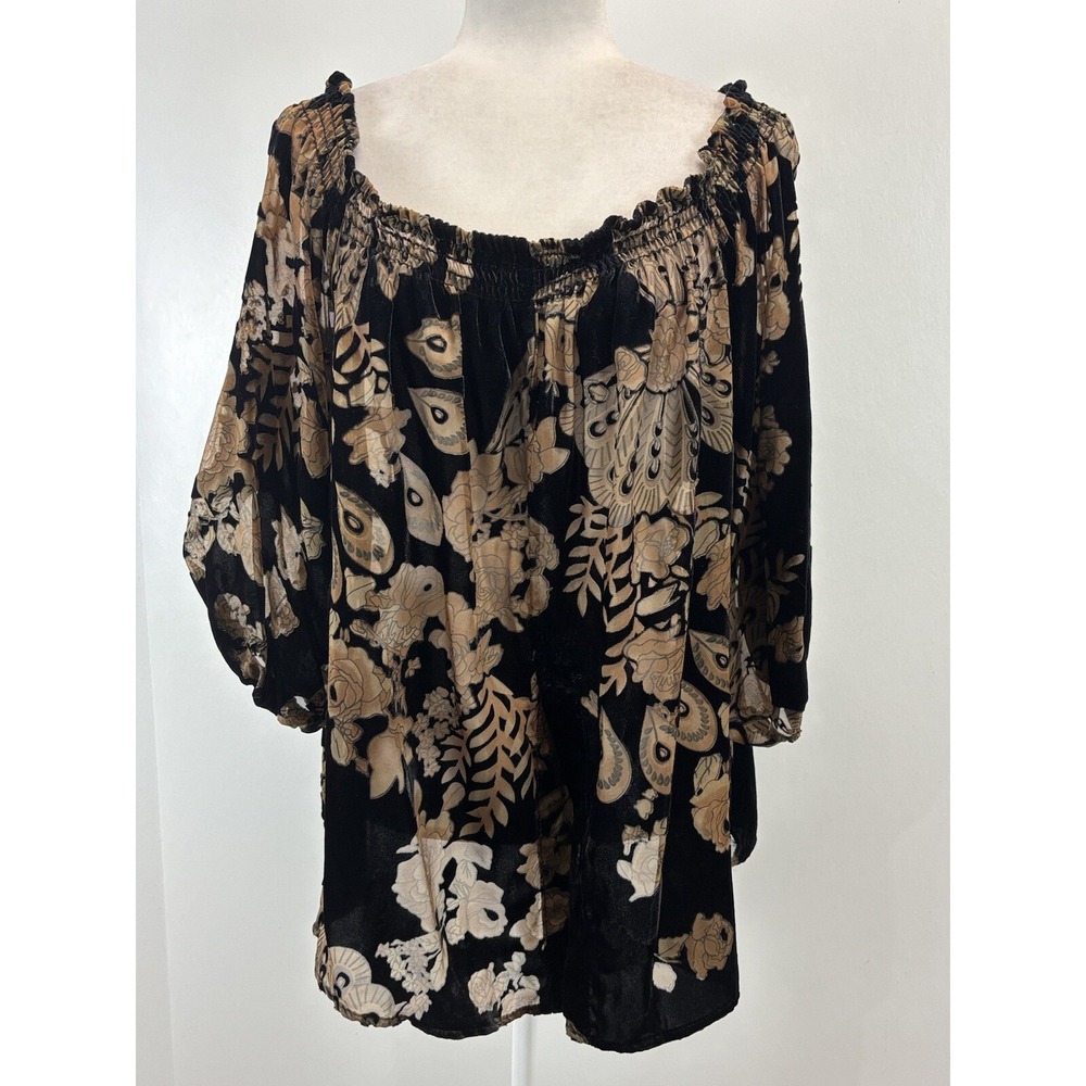 Ariella Velvet Burnout Shirt Womens L Black whimsigoth fairy ethereal Made USA